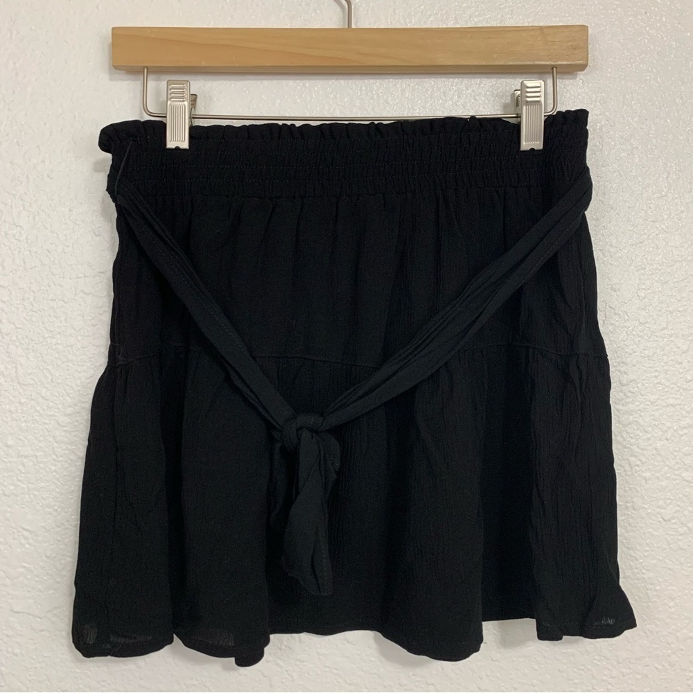 Joe B Contemporary Solid Black Tie Belt Mini Skirt Size L